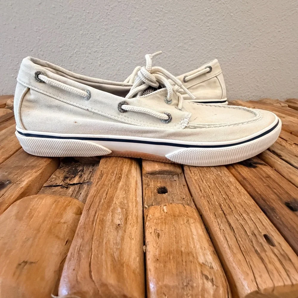 Sperry Top-Sider Bahama Mens 10.5 M Off White Canvas Boat Shoes 0777275